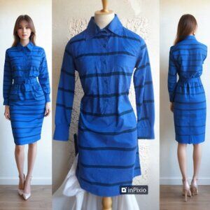 Vintage Marimekko Suomi Women's Pocket Dress Shirtwaist 38 RARE Dark Blue 1970s